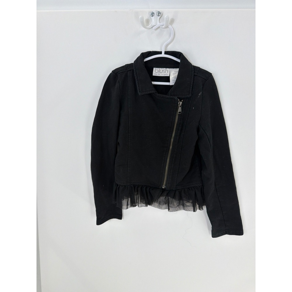 Blush by Us Angels Girls Black Moto Jacket Tulle Ruffle Hem Size 6/6X